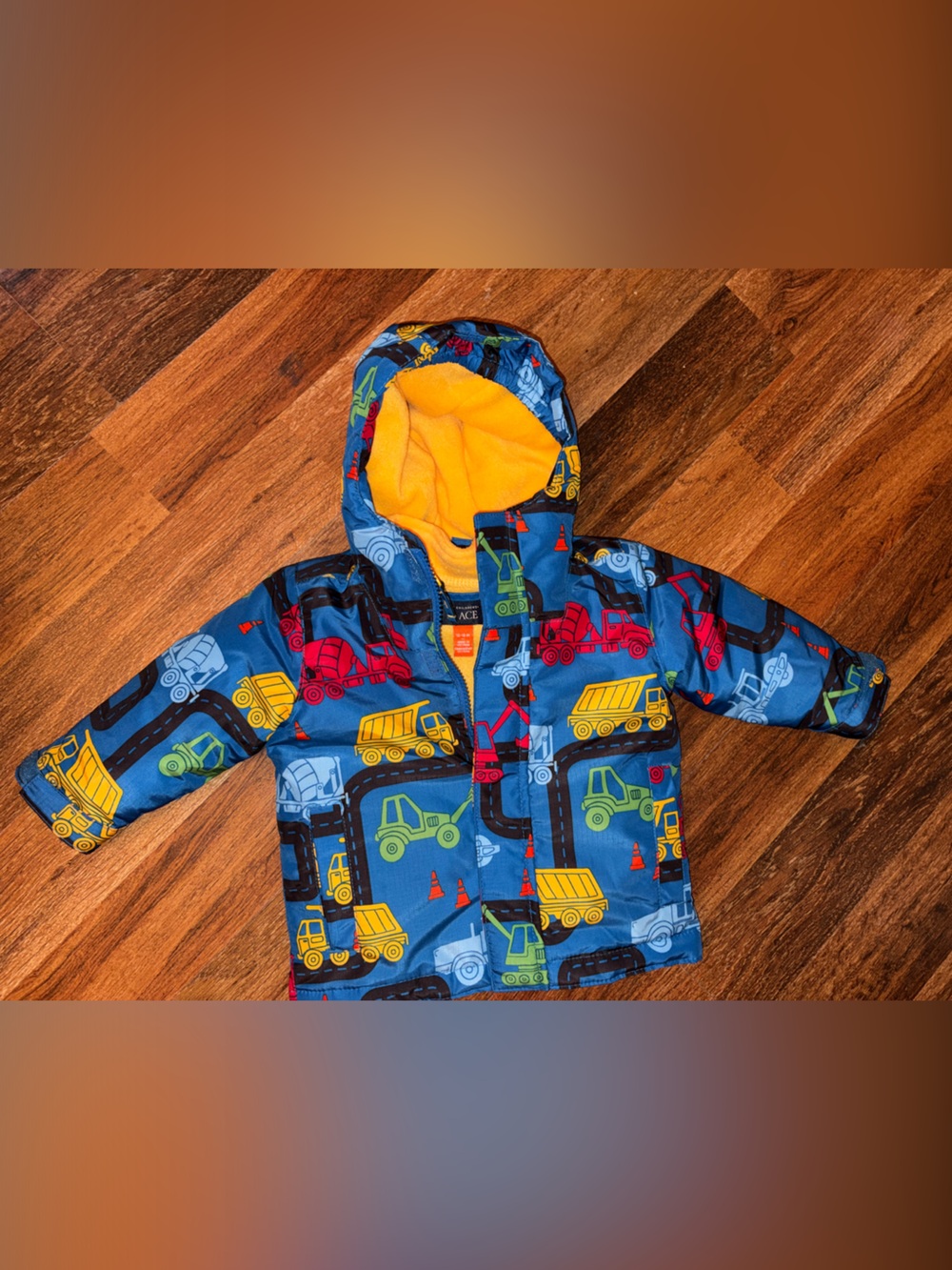 The Children's Place Blue Construction Print Jacket with Yellow Lining